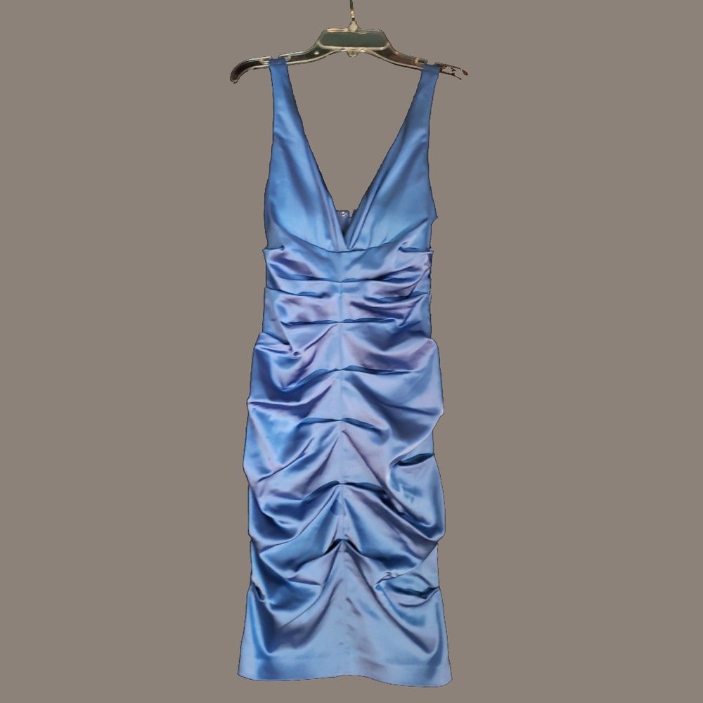 Aqua ruffled strapped cocktail dress